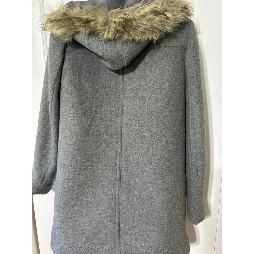 J.Crew Mercantile Gray Wool Blend Coat Hooded Faux Fur‎ Trim Winter Size 00